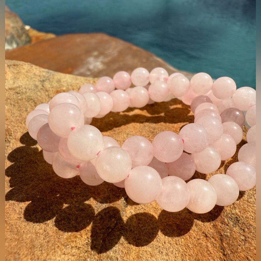 Authentic Rose Quartz Gemstone Crystal Beaded Bracelet - Picture 5 of 5